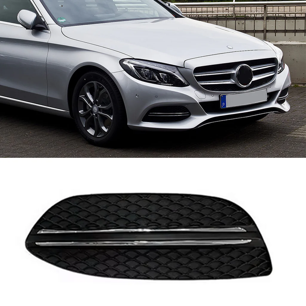 Front Left Fog Lamp Cover Perfect Fit for Mercedes Benz C Class W205 Sedan (2014-2018) without hole (with touch of chrome)